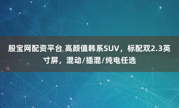 股宝网配资平台 高颜值韩系SUV，标配双2.3英寸屏，混动/插混/纯电任选